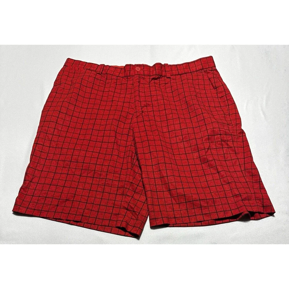 Nike Golf Shorts Mens Size 38 Red Black Grid Dri-FIT Tour Performance 639801-647
